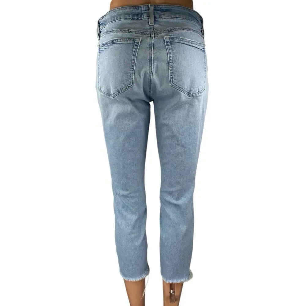 Ann Taylor Loft Curvy Blue Skinny Mid Rise Frayed Raw Hem Denim Jeans Pants 26